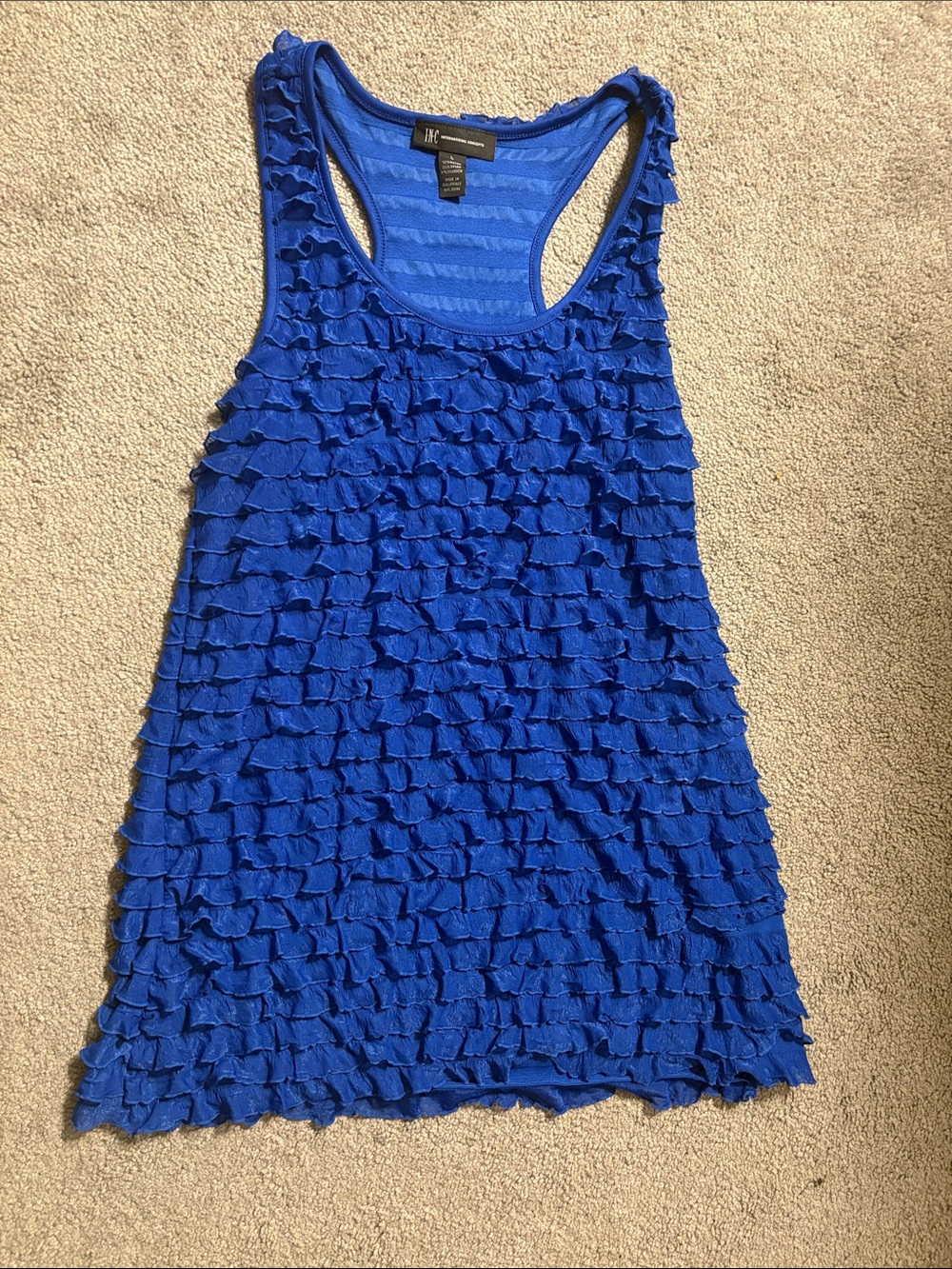 INC International Concepts Cobalt Blue Ruffle Racerback Tank Top Size L